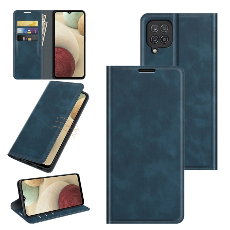Per Samsung Galaxy F12 / M12 Custodia in pelle con ventosa magnetica da lavoro retro-skin con supporto e slot per carte e portafoglio, For Galaxy F12 / M12