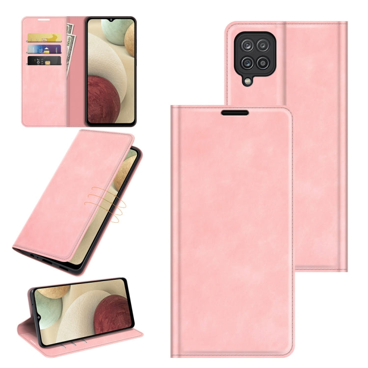 Per Samsung Galaxy F12 / M12 Custodia in pelle con ventosa magnetica da lavoro retro-skin con supporto e slot per carte e portafoglio, For Galaxy F12 / M12