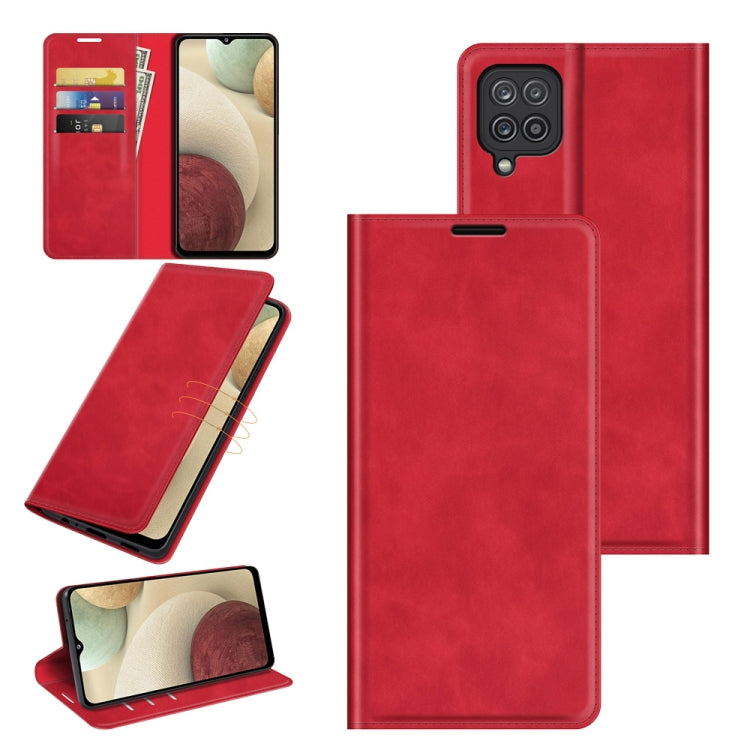 Per Samsung Galaxy F12 / M12 Custodia in pelle con ventosa magnetica da lavoro retro-skin con supporto e slot per carte e portafoglio, For Galaxy F12 / M12