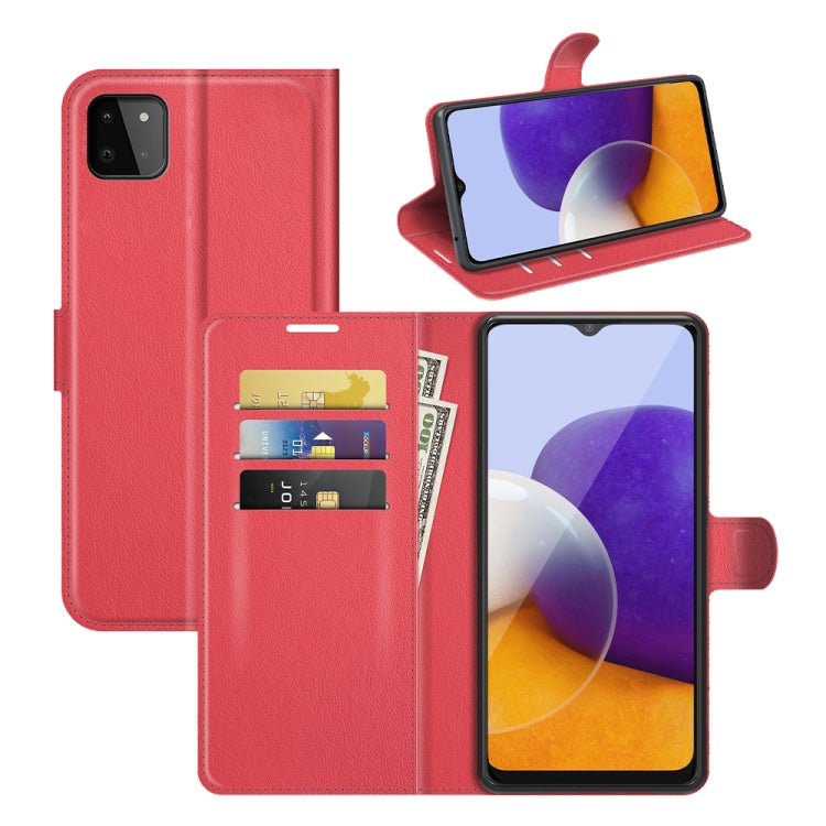 Per Samsung Galaxy A22 5G Litchi Texture Custodia protettiva a vibrazione orizzontale con supporto e slot per schede e portafoglio, For Galaxy A22 5G