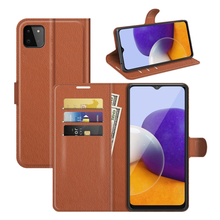 Per Samsung Galaxy A22 5G Litchi Texture Custodia protettiva a vibrazione orizzontale con supporto e slot per schede e portafoglio, For Galaxy A22 5G