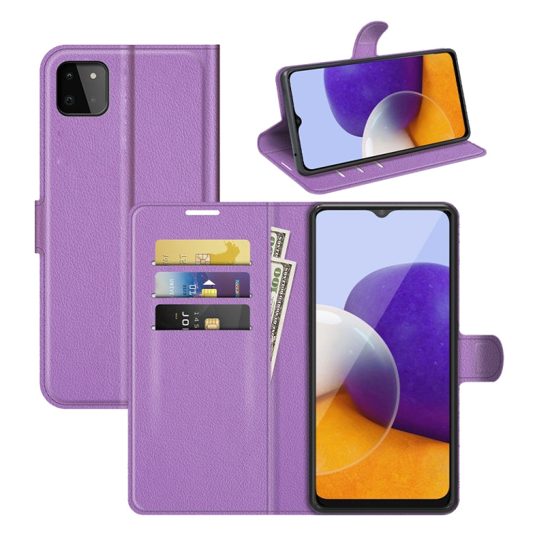 Per Samsung Galaxy A22 5G Litchi Texture Custodia protettiva a vibrazione orizzontale con supporto e slot per schede e portafoglio, For Galaxy A22 5G