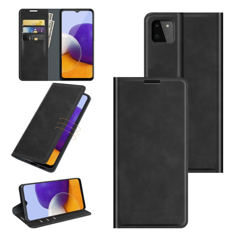 Per Samsung Galaxy A22 5G Custodia in pelle con ventosa magnetica da lavoro retro-pelle con supporto e slot per carte e portafoglio, For Glaxy A22 5G