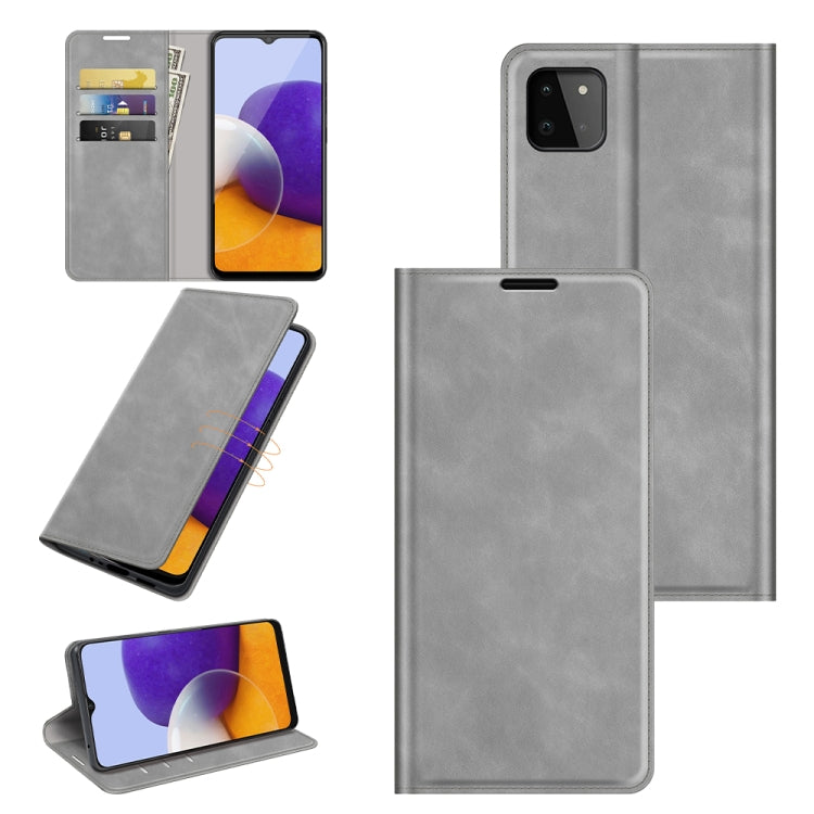 Per Samsung Galaxy A22 5G Custodia in pelle con ventosa magnetica da lavoro retro-pelle con supporto e slot per carte e portafoglio, For Glaxy A22 5G
