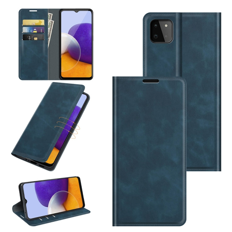 Per Samsung Galaxy A22 5G Custodia in pelle con ventosa magnetica da lavoro retro-pelle con supporto e slot per carte e portafoglio, For Glaxy A22 5G