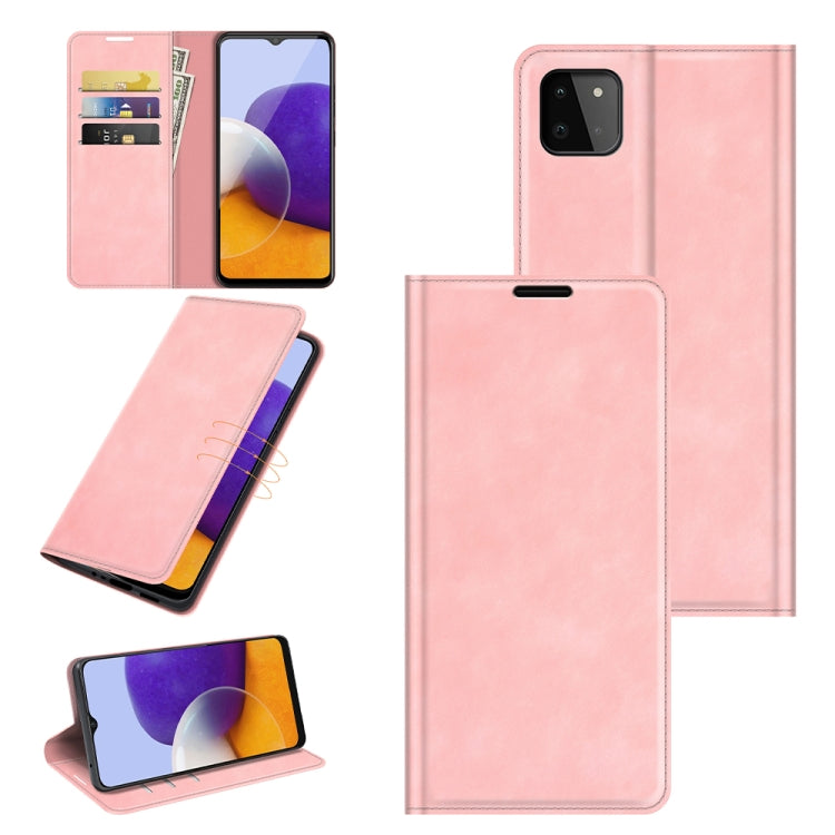 Per Samsung Galaxy A22 5G Custodia in pelle con ventosa magnetica da lavoro retro-pelle con supporto e slot per carte e portafoglio, For Glaxy A22 5G