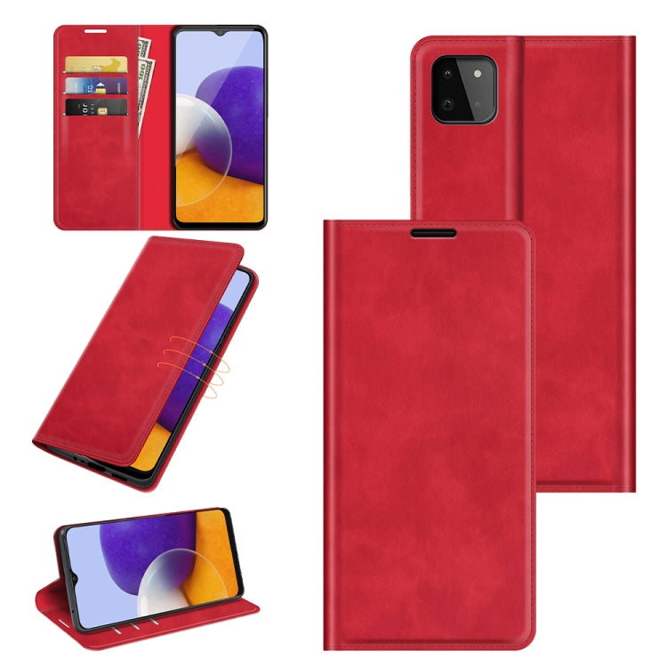 Per Samsung Galaxy A22 5G Custodia in pelle con ventosa magnetica da lavoro retro-pelle con supporto e slot per carte e portafoglio, For Glaxy A22 5G