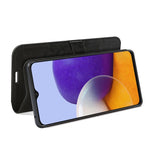 Per Samsung Galaxy A22 5G R64 Texture Custodia protettiva a vibrazione orizzontale singola con supporto e slot per schede e portafogli e cornice per foto, For Samsung Glaxy A22 5G