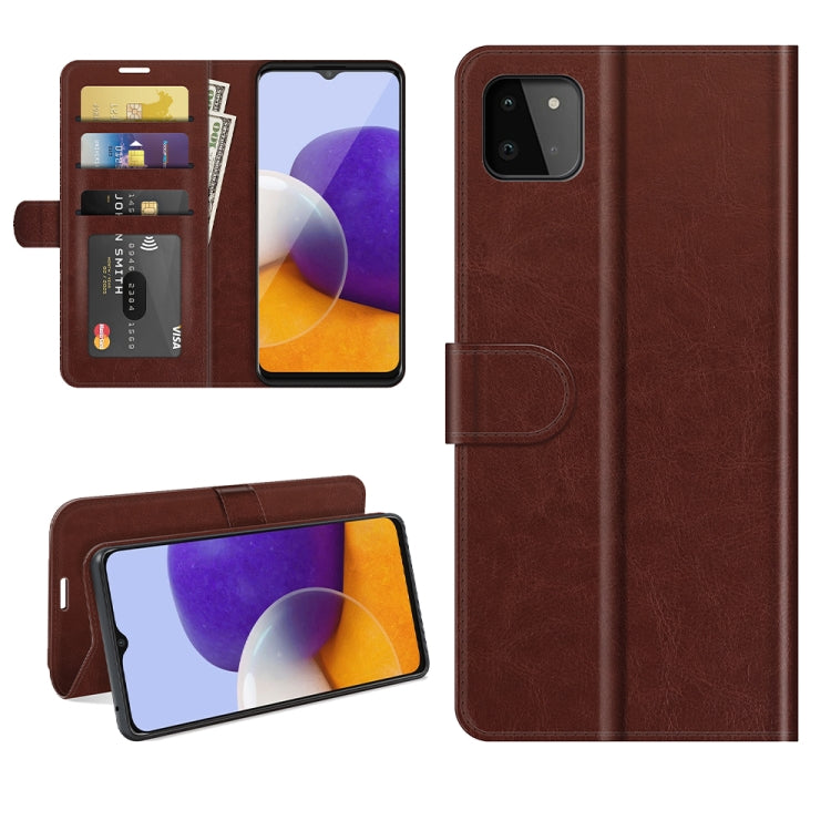 Per Samsung Galaxy A22 5G R64 Texture Custodia protettiva a vibrazione orizzontale singola con supporto e slot per schede e portafogli e cornice per foto, For Samsung Glaxy A22 5G