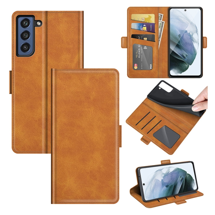 Per Samsung Galaxy S21 FE Custodia in pelle a vibrazione orizzontale con fibbia magnetica a doppio lato con supporto, slot per carte e portafoglio