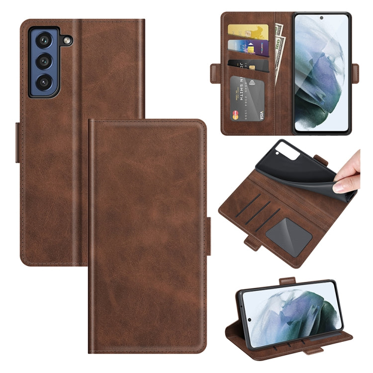 Per Samsung Galaxy S21 FE Custodia in pelle a vibrazione orizzontale con fibbia magnetica a doppio lato con supporto, slot per carte e portafoglio