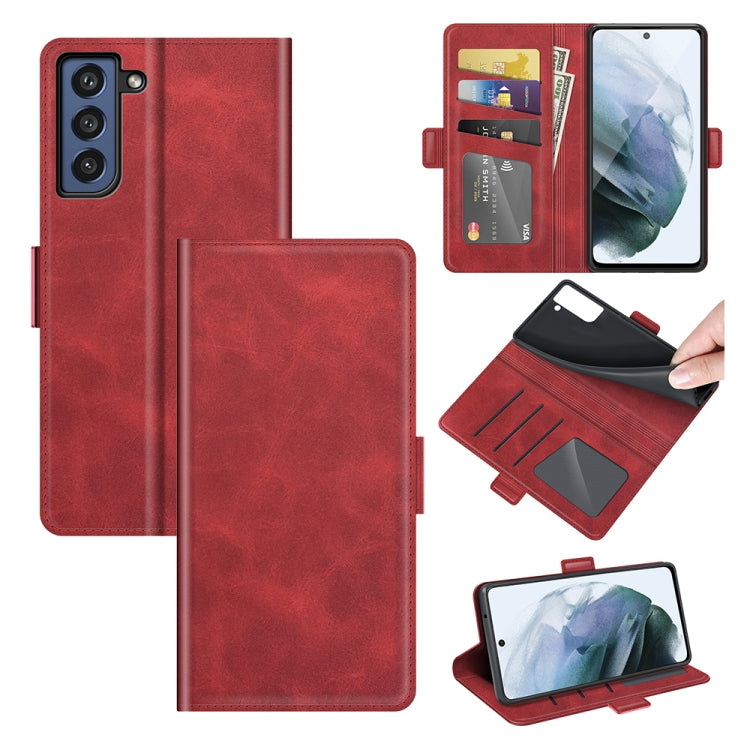 Per Samsung Galaxy S21 FE Custodia in pelle a vibrazione orizzontale con fibbia magnetica a doppio lato con supporto, slot per carte e portafoglio