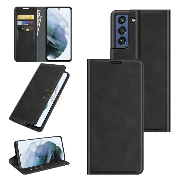 Per Samsung Galaxy S21 FE Custodia in pelle con ventosa magnetica da lavoro retro-pelle con supporto, slot per carte e portafoglio, For Samsung Galaxy S21 FE