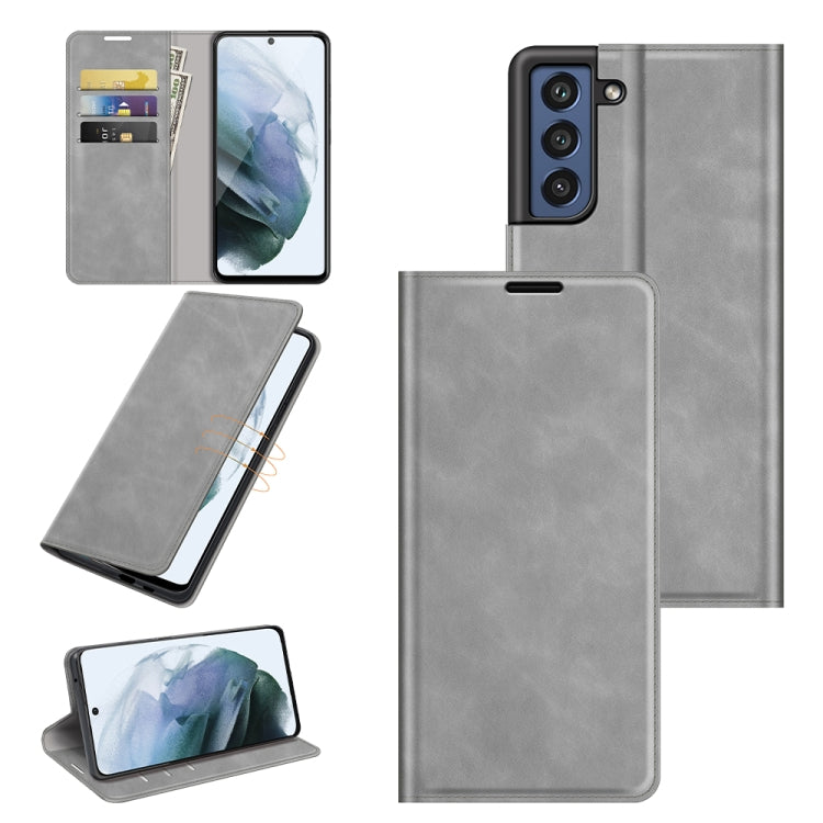 Per Samsung Galaxy S21 FE Custodia in pelle con ventosa magnetica da lavoro retro-pelle con supporto, slot per carte e portafoglio, For Samsung Galaxy S21 FE