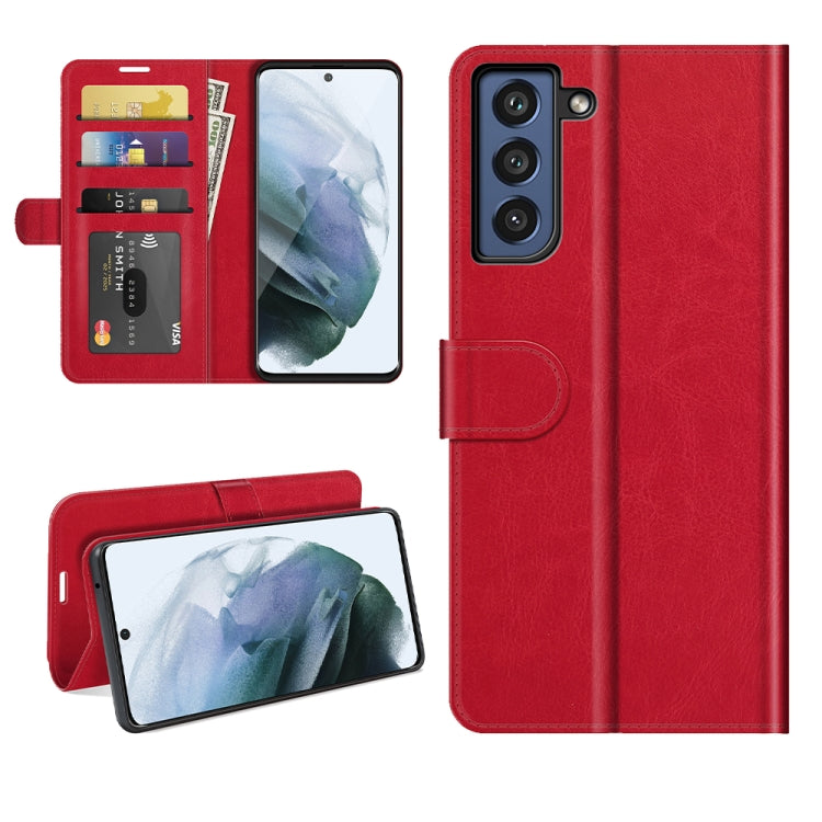 Per Samsung Galaxy S21 FE R64 Texture Custodia protettiva a vibrazione orizzontale singola con supporto e slot per schede e portafoglio e cornice per foto, For Samsung Galaxy S21 FE