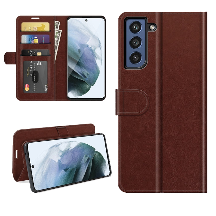 Per Samsung Galaxy S21 FE R64 Texture Custodia protettiva a vibrazione orizzontale singola con supporto e slot per schede e portafoglio e cornice per foto, For Samsung Galaxy S21 FE