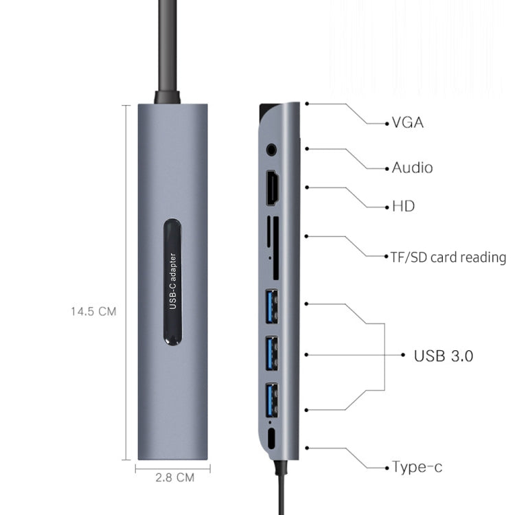 Hub USB-C 9 in 1 con HDMI, VGA, USB 3.0 e lettore schede TF