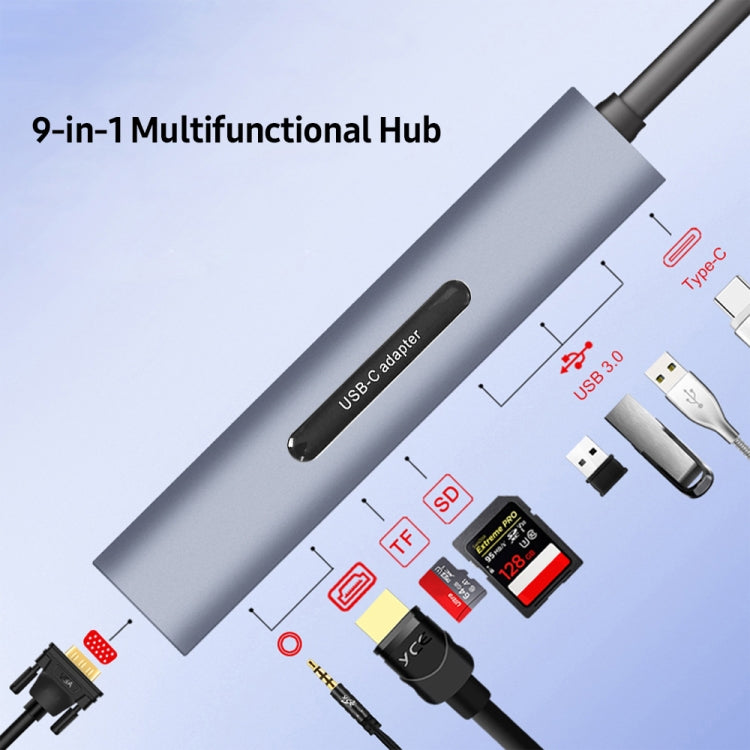 Hub USB-C 9 in 1 con HDMI, VGA, USB 3.0 e lettore schede TF