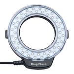 Flash ad anello LED macro HD-130 con anello adattatore di 8 diverse dimensioni (40,5 / 52 / 55 / 58 / 62 / 67 / 72 / 77 mm) e 3 diffusori colorati
