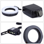 Flash ad anello LED macro HD-130 con anello adattatore di 8 diverse dimensioni (40,5 / 52 / 55 / 58 / 62 / 67 / 72 / 77 mm) e 3 diffusori colorati