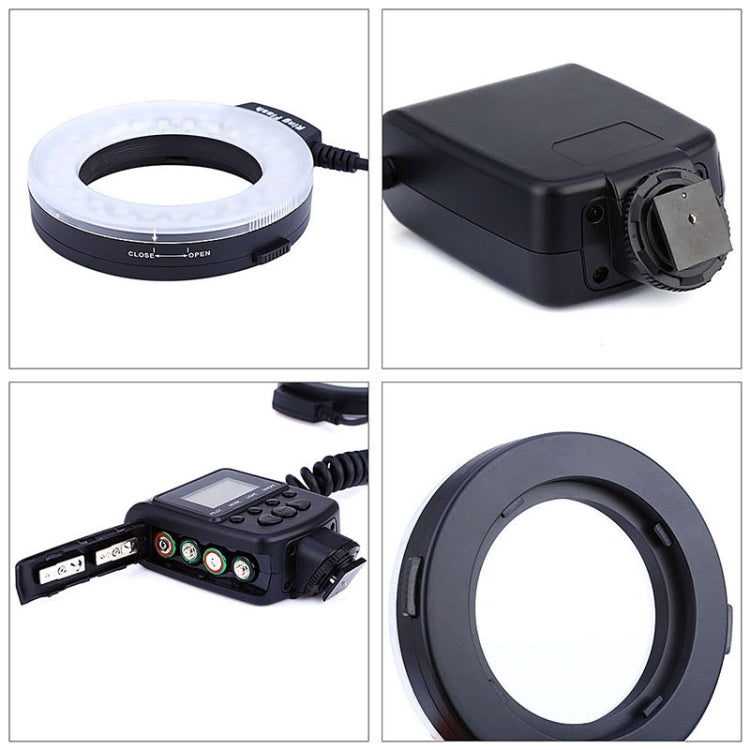 Flash ad anello LED macro HD-130 con anello adattatore di 8 diverse dimensioni (40,5 / 52 / 55 / 58 / 62 / 67 / 72 / 77 mm) e 3 diffusori colorati