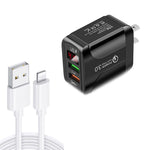F002C QC3.0 USB + USB 2.0 Display digitale a LED Caricatore rapido con cavo dati da USB a 8 pin, spina USA, US Plug +  8 Pin Cable