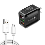 F002C QC3.0 USB + USB 2.0 Display digitale a LED Caricatore rapido con cavo dati da USB a micro USB, spina USA, US Plug +  Micro USB Cable