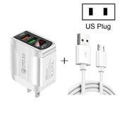 F002C QC3.0 USB + USB 2.0 Display digitale a LED Caricatore rapido con cavo dati da USB a micro USB, spina USA, US Plug +  Micro USB Cable