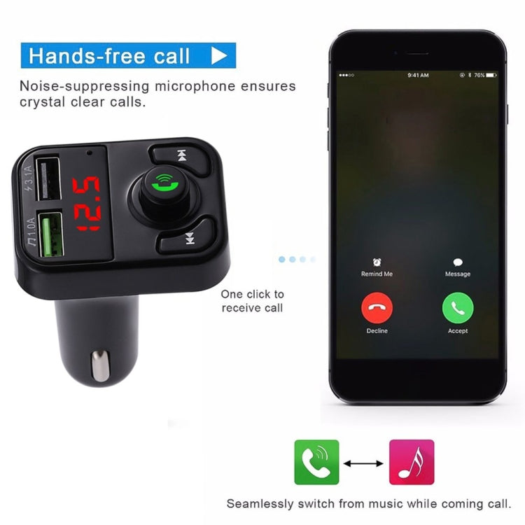 X3 Wireless 5.0 Kit vivavoce per auto Ricevitore audio wireless FM Trasmettitore Lettore MP3 Caricatore rapido digitale doppio USB, X3
