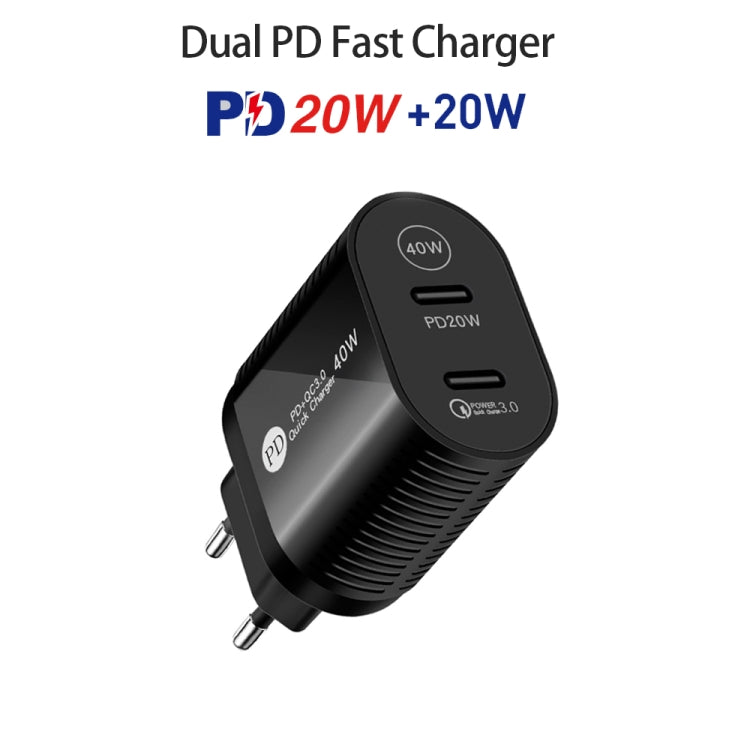 Caricabatterie rapido PD / Type-C a doppia porta da 40 W per serie iPhone / iPad, spina europea, EU Plug