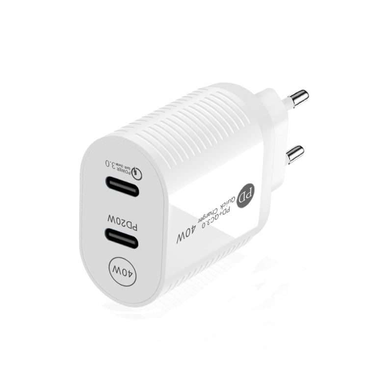 Caricabatterie rapido PD / Type-C a doppia porta da 40 W per serie iPhone / iPad, spina europea, EU Plug