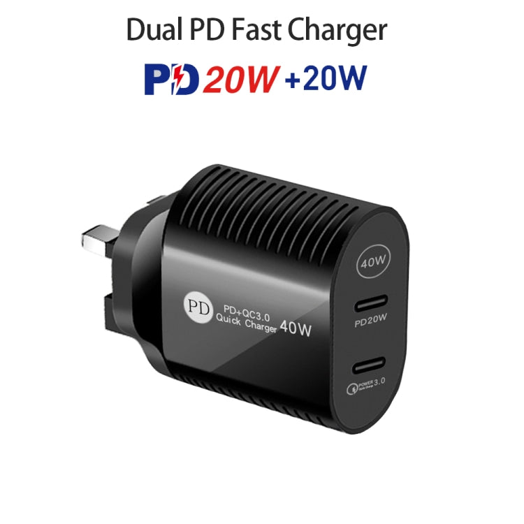Caricabatterie rapido PD / Type-C a doppia porta da 40 W per serie iPhone / iPad, spina UK, UK Plug