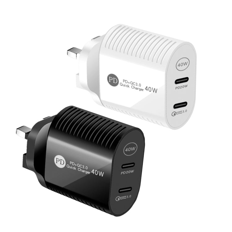 Caricabatterie rapido PD / Type-C a doppia porta da 40 W per serie iPhone / iPad, spina UK, UK Plug