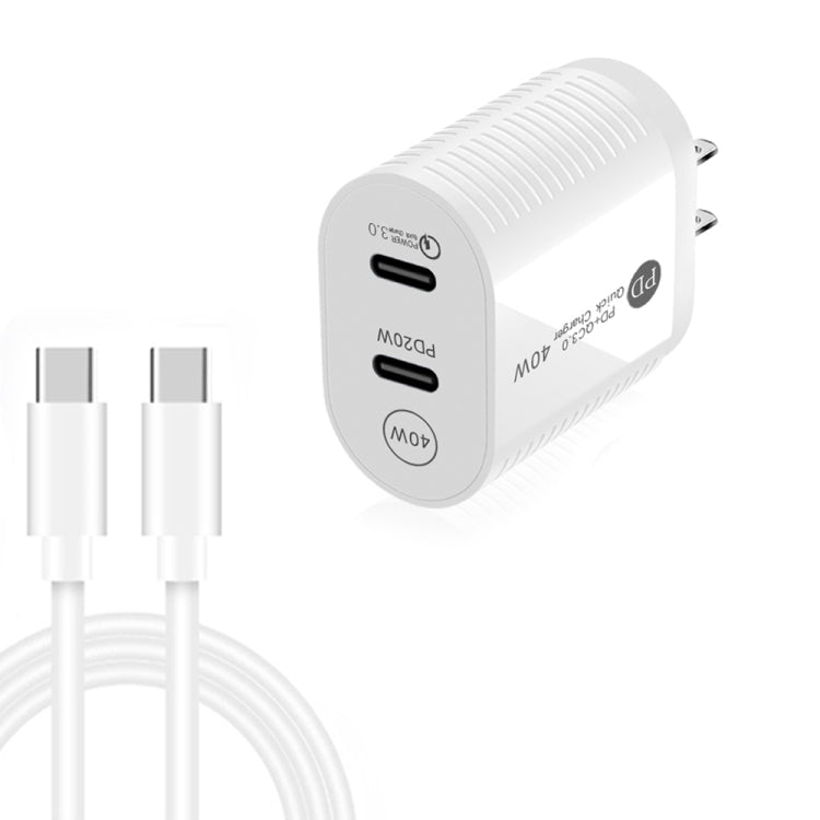 Caricabatterie rapido PD 40W doppia porta USB-C con cavo Type-C