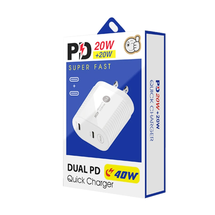 Caricabatterie rapido PD 40W doppia porta USB-C con cavo Type-C