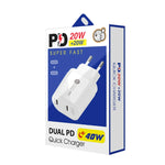 Caricabatterie rapido PD 40W doppia porta USB-C con cavo Type-C