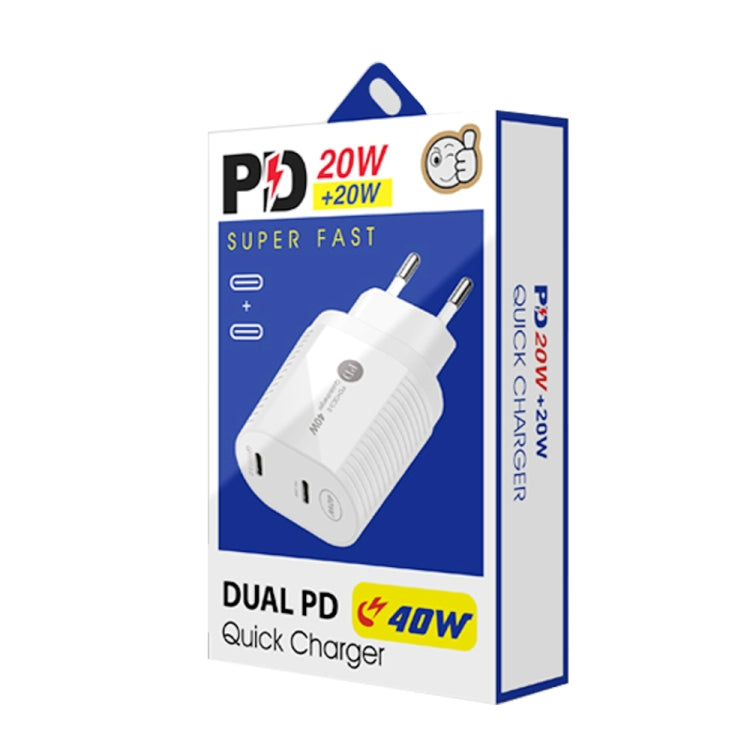 Caricabatterie rapido PD 40W doppia porta USB-C con cavo Type-C