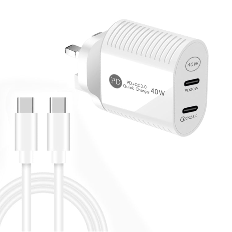 Caricabatterie rapido PD 40W doppia porta USB-C con cavo Type-C