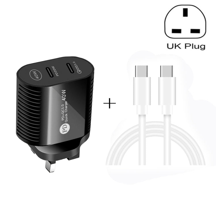 Caricabatterie rapido PD 40W doppia porta USB-C con cavo Type-C