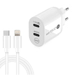 Caricabatterie rapido PD / Type-C a doppia porta da 40 W con cavo dati da Type-C a 8 pin, spina europea, EU Plug + Type-C to 8 Pin Cable