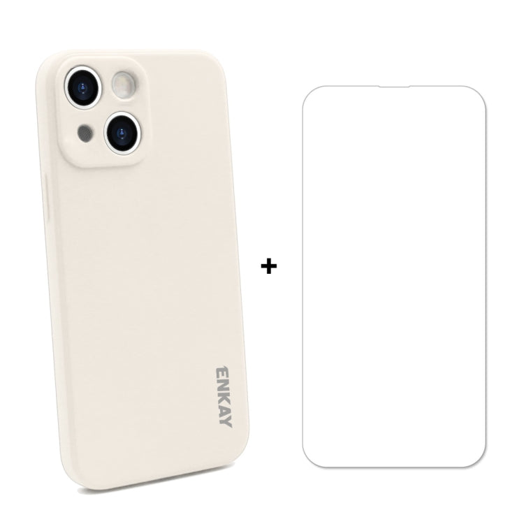Hat-Prince ENKAY Custodia protettiva antiurto in silicone liquido Cover protettiva anticaduta + proteggi schermo in vetro temperato 9H per iPhone 13