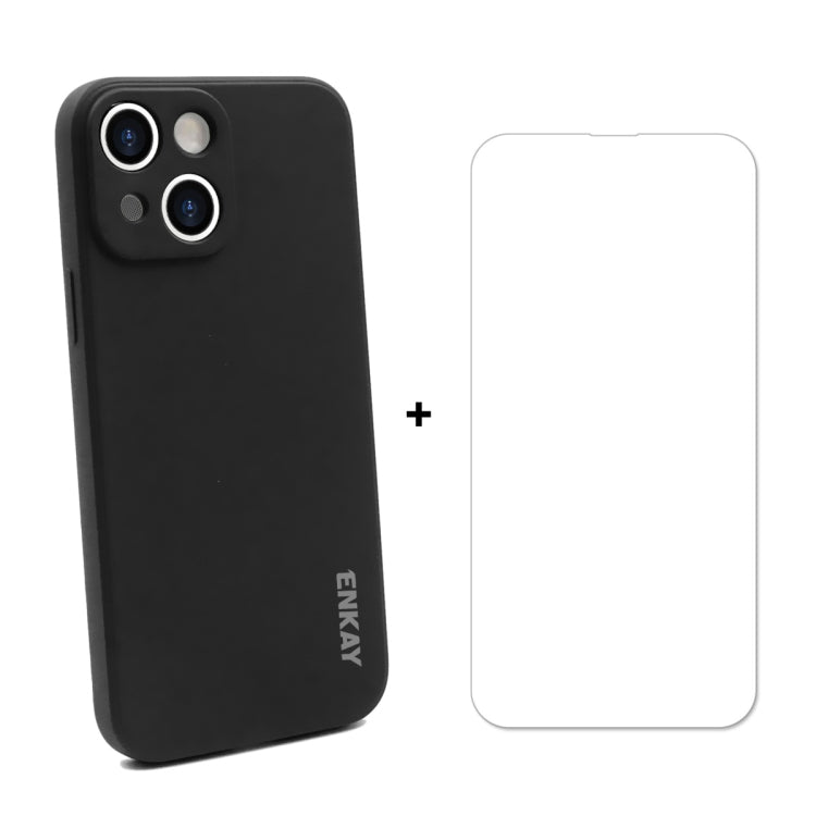 Hat-Prince ENKAY Custodia protettiva antiurto in silicone liquido Cover protettiva anticaduta + proteggi schermo in vetro temperato 9H per iPhone 13