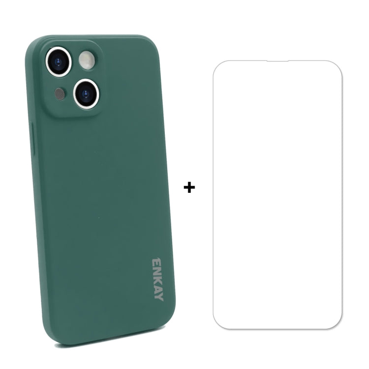 Hat-Prince ENKAY Custodia protettiva antiurto in silicone liquido Cover protettiva anticaduta + proteggi schermo in vetro temperato 9H per iPhone 13