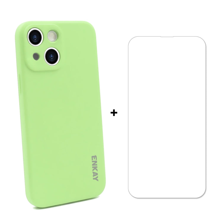 Hat-Prince ENKAY Custodia protettiva antiurto in silicone liquido Cover protettiva anticaduta + proteggi schermo in vetro temperato 9H per iPhone 13
