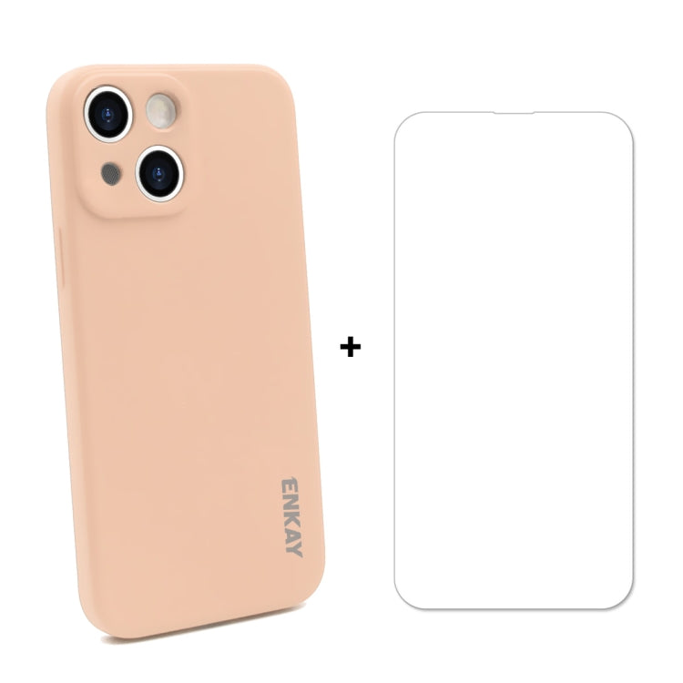 Hat-Prince ENKAY Custodia protettiva antiurto in silicone liquido Cover protettiva anticaduta + proteggi schermo in vetro temperato 9H per iPhone 13