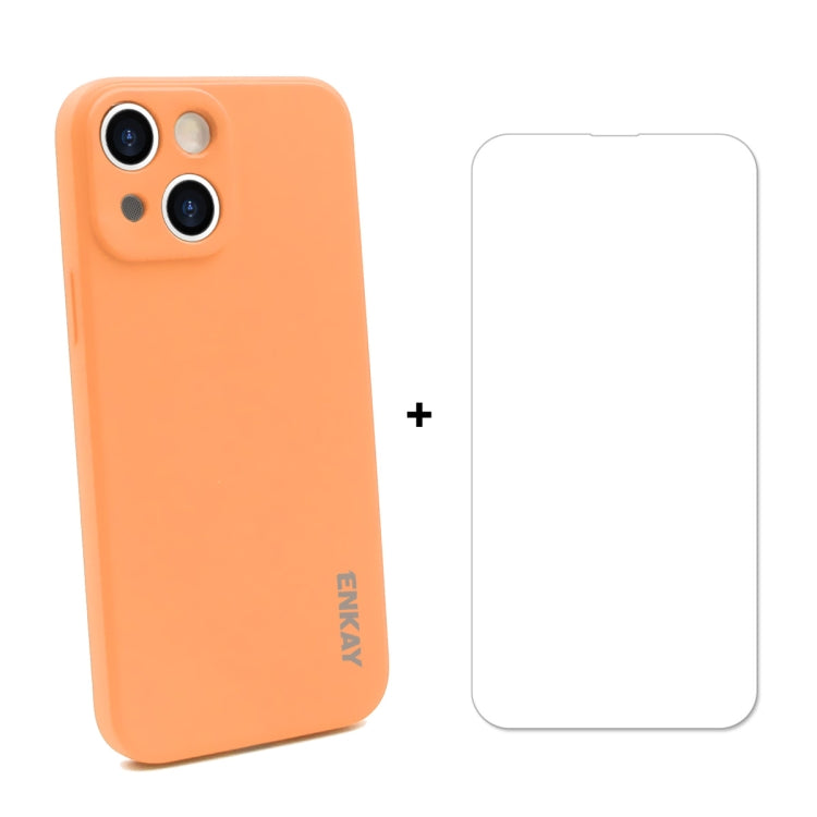Hat-Prince ENKAY Custodia protettiva antiurto in silicone liquido Cover protettiva anticaduta + proteggi schermo in vetro temperato 9H per iPhone 13