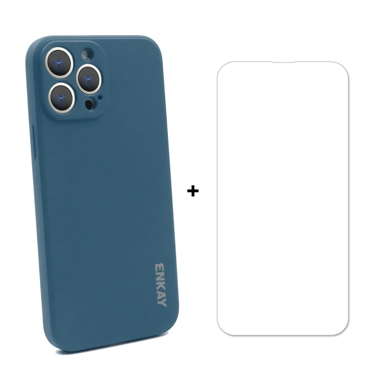 Hat-Prince ENKAY Custodia protettiva antiurto in silicone liquido Cover protettiva anticaduta + Proteggi schermo in vetro temperato 9H per iPhone 13 Pro, For iPhone 13 Pro