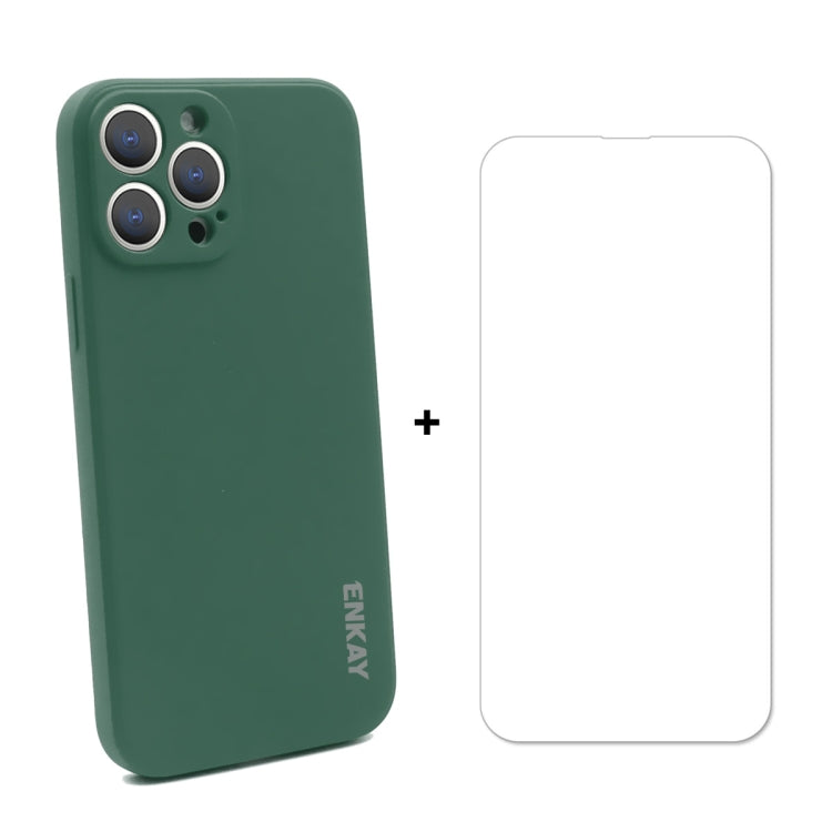 Hat-Prince ENKAY Custodia protettiva antiurto in silicone liquido Cover protettiva anticaduta + Proteggi schermo in vetro temperato 9H per iPhone 13 Pro, For iPhone 13 Pro