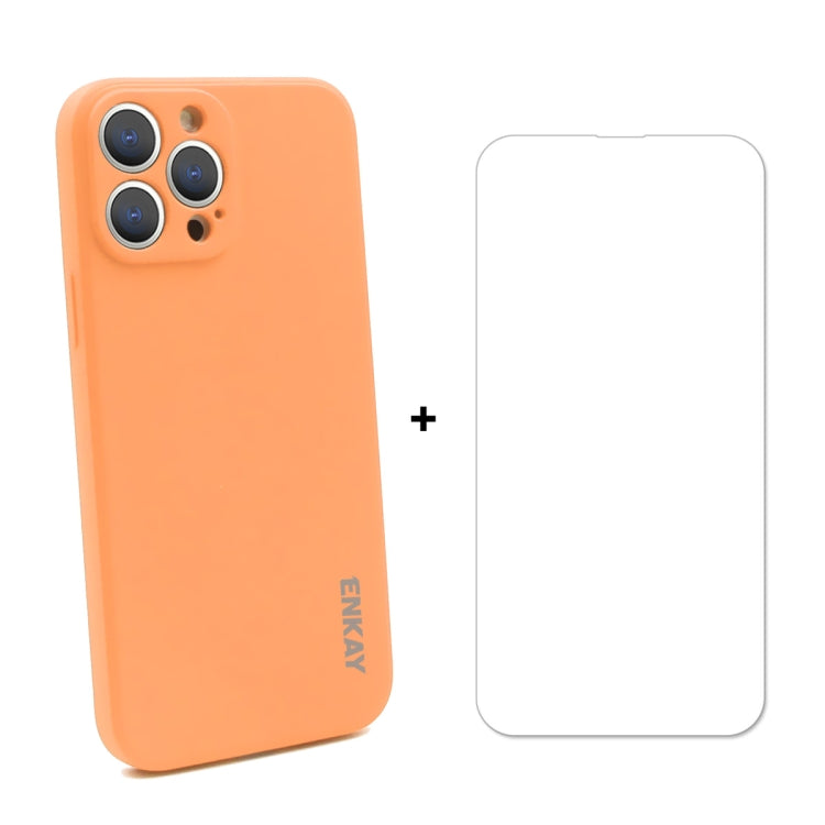 Hat-Prince ENKAY Custodia protettiva antiurto in silicone liquido Cover protettiva anticaduta + Proteggi schermo in vetro temperato 9H per iPhone 13 Pro, For iPhone 13 Pro