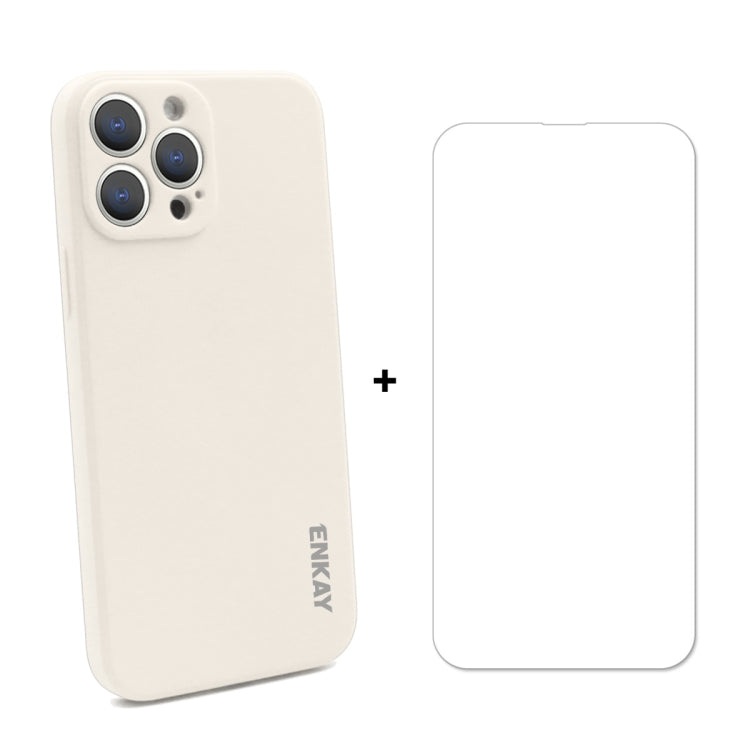 Hat-Prince ENKAY Custodia protettiva antiurto in silicone liquido Cover protettiva anticaduta + Proteggi schermo in vetro temperato 9H per iPhone 13 Pro Max, For iPhone 13 Pro Max